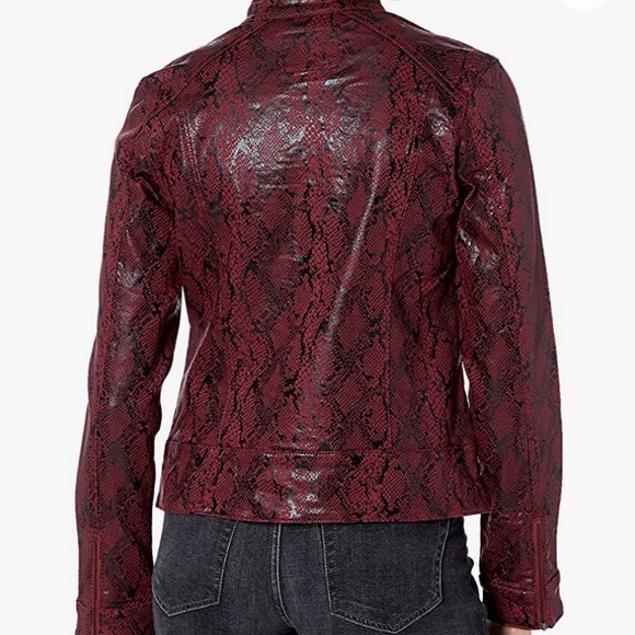 Anthropologie sanctuary Crimson Snakeskin Moto Jacket Sz Medium Gunmetal Zippers - Picture 5 of 16
